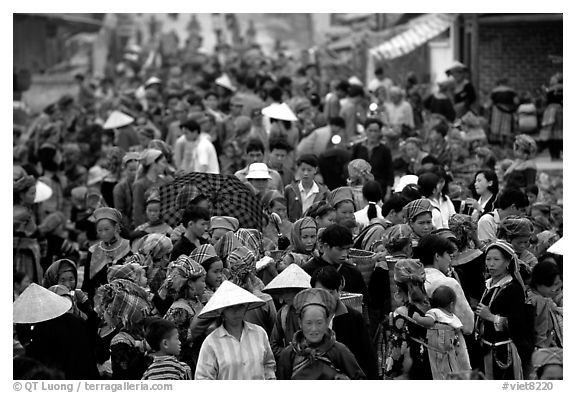 Colorful crowd at the sunday market. Bac Ha, Vietnam