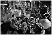 Food stalls at sunday market. Bac Ha, Vietnam (black and white)