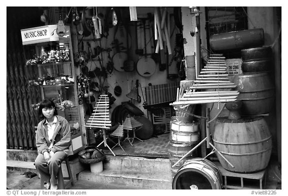 Traditional musical instruments for sale, old quarter. Hanoi, Vietnam