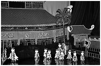 Water puppets performance in 1999.. Hanoi, Vietnam (black and white)