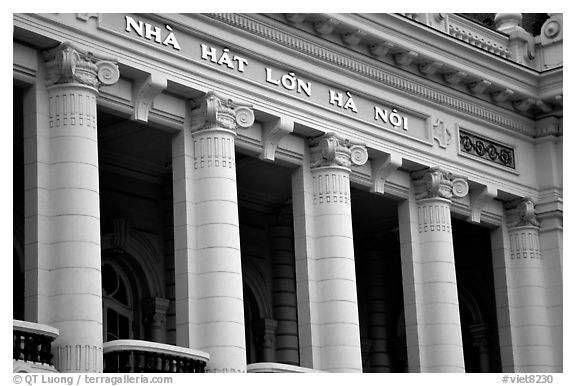 French colonial area style opera house. Hanoi, Vietnam (black and white)