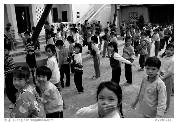 Children, School yard. Hanoi, Vietnam (black and white)