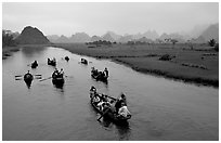 Return trip after the pilgrimnage. Perfume Pagoda, Vietnam ( black and white)