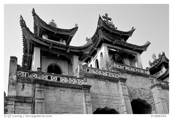 Phat Diem cathedral, built in chinese architectural style. Ninh Binh,  Vietnam (black and white)