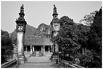 Hoa Lu, medieval site of the early kingdom of Vietnam. Ninh Binh,  Vietnam (black and white)