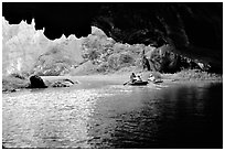 One of the three river underground passages of Tam Coc. Ninh Binh,  Vietnam (black and white)