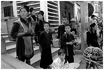 Hmong people at the market. The Hmong constitue the largest hill tribe (ethnic minority). Sapa, Vietnam (black and white)