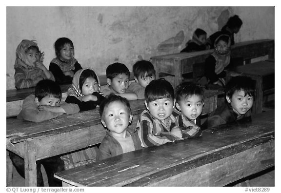 In the classroom. Bac Ha, Vietnam (black and white)