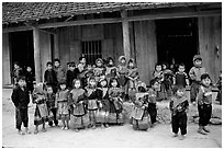 School kids in colorfull everyday dress. Bac Ha, Vietnam ( black and white)