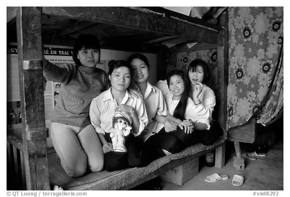 Hanoi-born teachers in the remote mountain outpost of Can Cau. Vietnam (black and white)