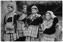 Young Flower Hmong  women. Bac Ha, Vietnam (black and white)