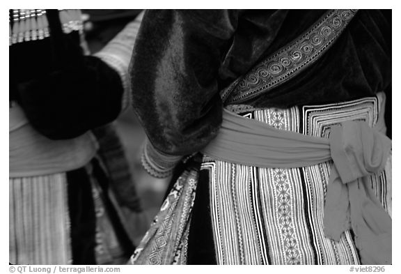 Detail of  Flower Hmong dress. Bac Ha, Vietnam (black and white)