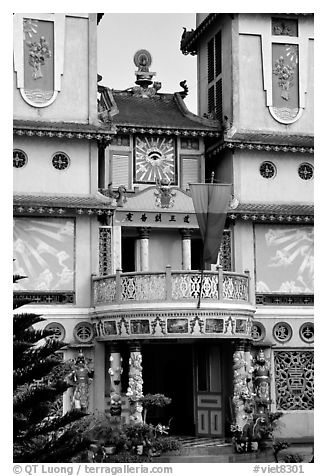 Facade detail of a Cao Dai temple. Ben Tre, Vietnam