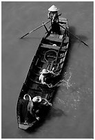 Small boat seen from above. Can Tho, Vietnam (black and white)