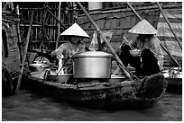 Boat-based food vendors. Can Tho, Vietnam (black and white)