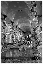 Interior of the Great Caodai Temple. Tay Ninh, Vietnam ( black and white)