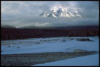 River, snow, and peak emerging from clouds. Banff National Park, Canadian Rockies, Alberta, Canada ( color)