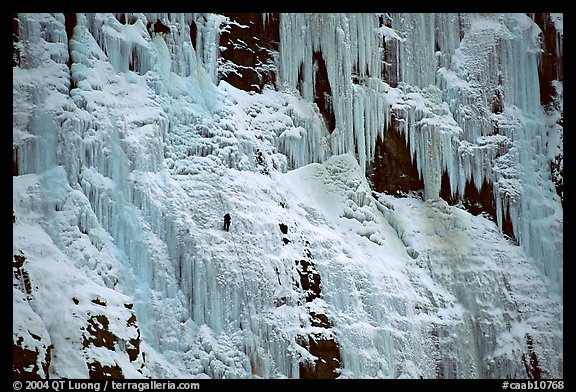Wide frozen waterfall called Weeping Wall in early season. Banff National Park, Canadian Rockies, Alberta, Canada (color)