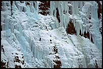 Wide frozen waterfall called Weeping Wall in early season. Banff National Park, Canadian Rockies, Alberta, Canada