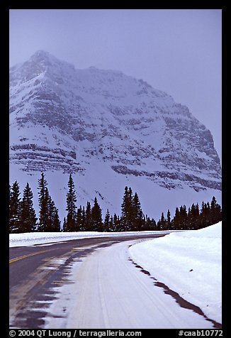 Icefields Parkway partly covered by snow. Banff National Park, Canadian Rockies, Alberta, Canada (color)