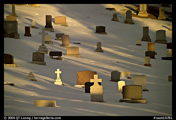 Tombs with crosses in snow. Calgary, Alberta, Canada (color)