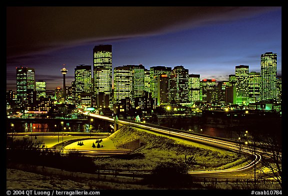 Bridge and skyline at night. Calgary, Alberta, Canada (color)