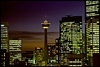 Tower and high-rise buidlings at night. Calgary, Alberta, Canada (color)