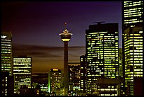 Tower and high-rise buidlings at night. Calgary, Alberta, Canada