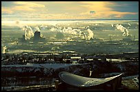 Stadium and industrial exhaust seen from the Tower. Calgary, Alberta, Canada