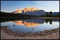 Two Jack Lake shore and Mt Rundle, early morning. Banff National Park, Canadian Rockies, Alberta, Canada ( color)
