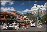 Horse carriage on Banff avenue. Banff National Park, Canadian Rockies, Alberta, Canada