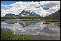 Canoe on first Vermillion Lake, afternon. Banff National Park, Canadian Rockies, Alberta, Canada (color)