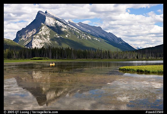 Mt Rundle reflected in first Vermillion lake, afternoon. Banff National Park, Canadian Rockies, Alberta, Canada