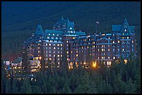 Banff Springs Hotel at dusk. Banff National Park, Canadian Rockies, Alberta, Canada (color)