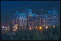 Banff Springs Hotel at dusk. Banff National Park, Canadian Rockies, Alberta, Canada (color)