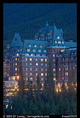 Banff Springs Hotel at dusk. Banff National Park, Canadian Rockies, Alberta, Canada