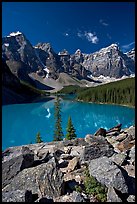 Moraine Lake from the Rockpile, mid-morning. Banff National Park, Canadian Rockies, Alberta, Canada