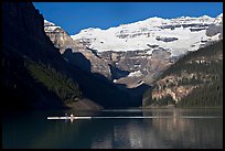 Rower, Lake Louise, and Victoria Peak, early morning. Banff National Park, Canadian Rockies, Alberta, Canada