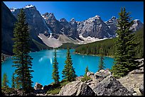 Wenkchemna Peaks above Moraine Lake , mid-morning. Banff National Park, Canadian Rockies, Alberta, Canada ( color)