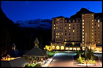 Chateau Lake Louise at night, with Victoria Peak looming behind. Banff National Park, Canadian Rockies, Alberta, Canada