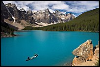 Canoe and Wenkchemna Peaks, Moraine Lake, mid-morning. Banff National Park, Canadian Rockies, Alberta, Canada