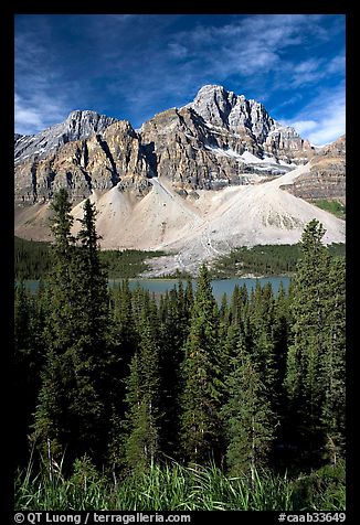 Crowfoot Mountain rising above Bow Lake. Banff National Park, Canadian Rockies, Alberta, Canada (color)