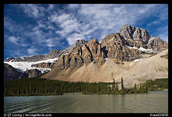 Crowfoot Mountain and Crowfoot Glacier above Bow Lake. Banff National Park, Canadian Rockies, Alberta, Canada (color)
