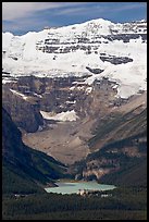 Distant view of Lake Louise and  Victoria Peak from the ski resort. Banff National Park, Canadian Rockies, Alberta, Canada ( color)