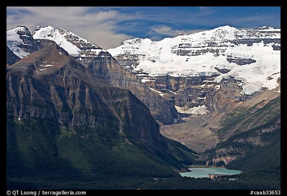 Distant view of Lake Louise and  Victoria Peak. Banff National Park, Canadian Rockies, Alberta, Canada