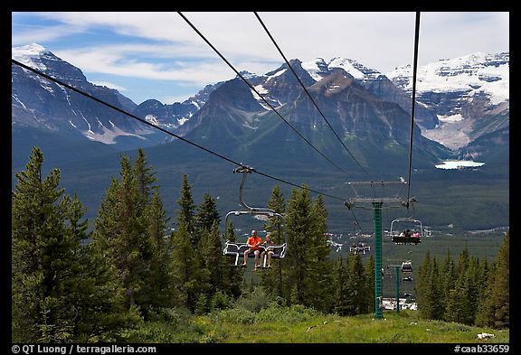 Riding a tram at Lake Louise ski resort. Banff National Park, Canadian Rockies, Alberta, Canada (color)