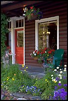 Flowered porch of a wooden cabin. Banff National Park, Canadian Rockies, Alberta, Canada ( color)