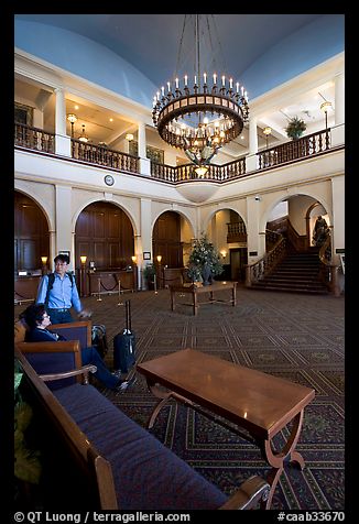 Main interior lobby of Chateau Lake Louise. Banff National Park, Canadian Rockies, Alberta, Canada (color)