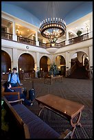 Main interior lobby of Chateau Lake Louise. Banff National Park, Canadian Rockies, Alberta, Canada