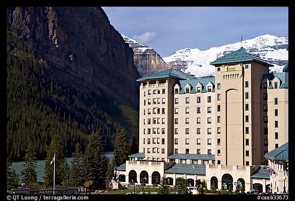 Chateau Lake Louise, with Victoria Peak in the background. Banff National Park, Canadian Rockies, Alberta, Canada (color)